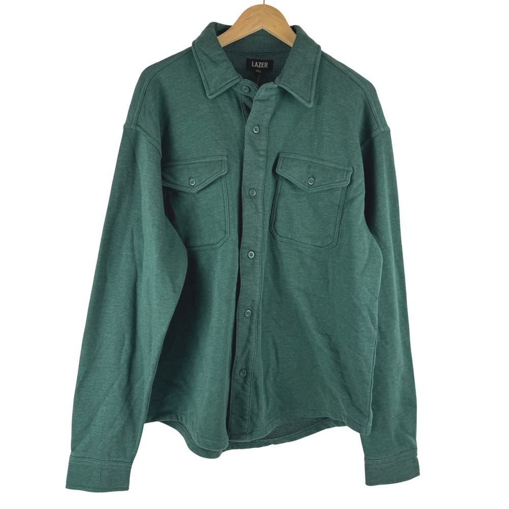 Lazer Mens‎ Deep Emerald Green Fleece Shacket Button Front ML71219 New L